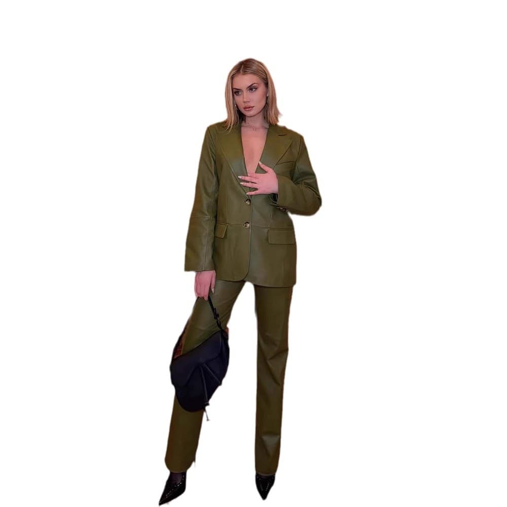 (Cross-border trading), green long-sleeve, classic suit jacket, trousers, fashionable set, bright catchy style 5