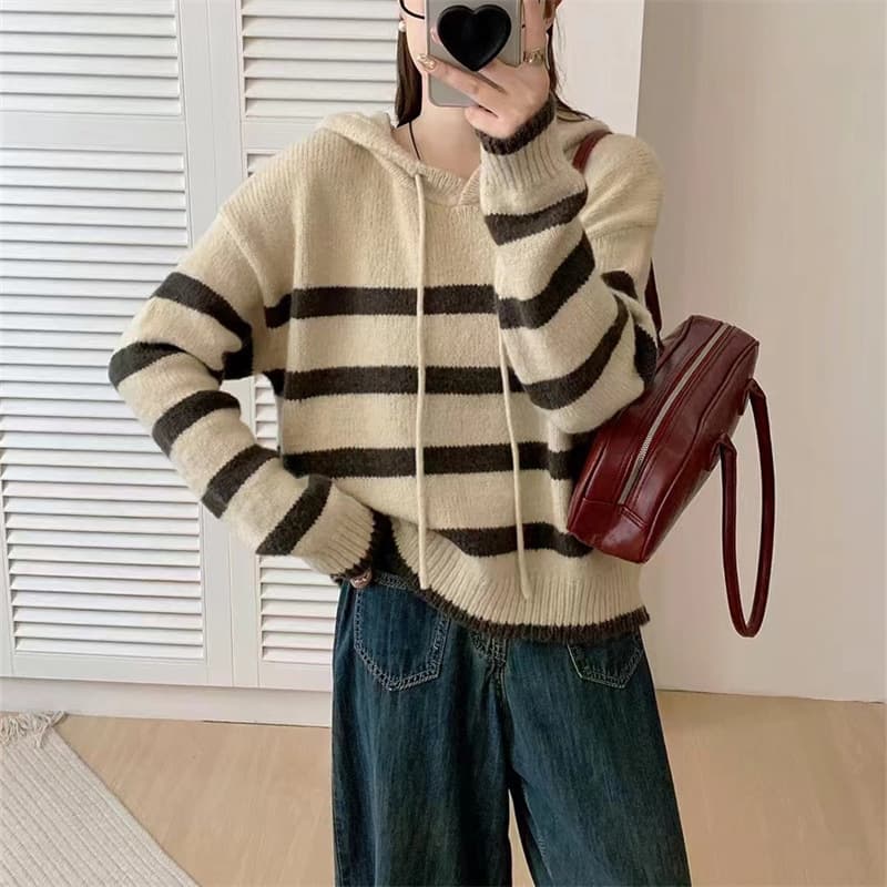 Hoody, demi-season knitted sweater, Korean style, oversize, 24 years 2