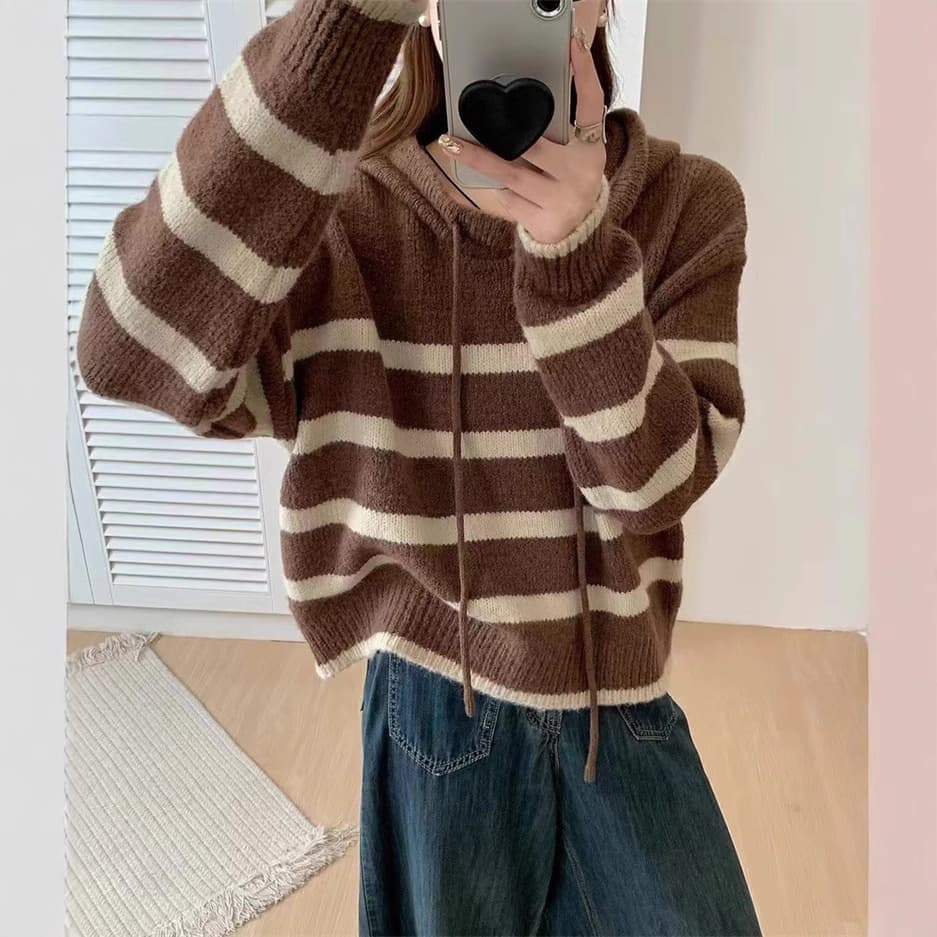 Hoody, demi-season knitted sweater, Korean style, oversize, 24 years 3