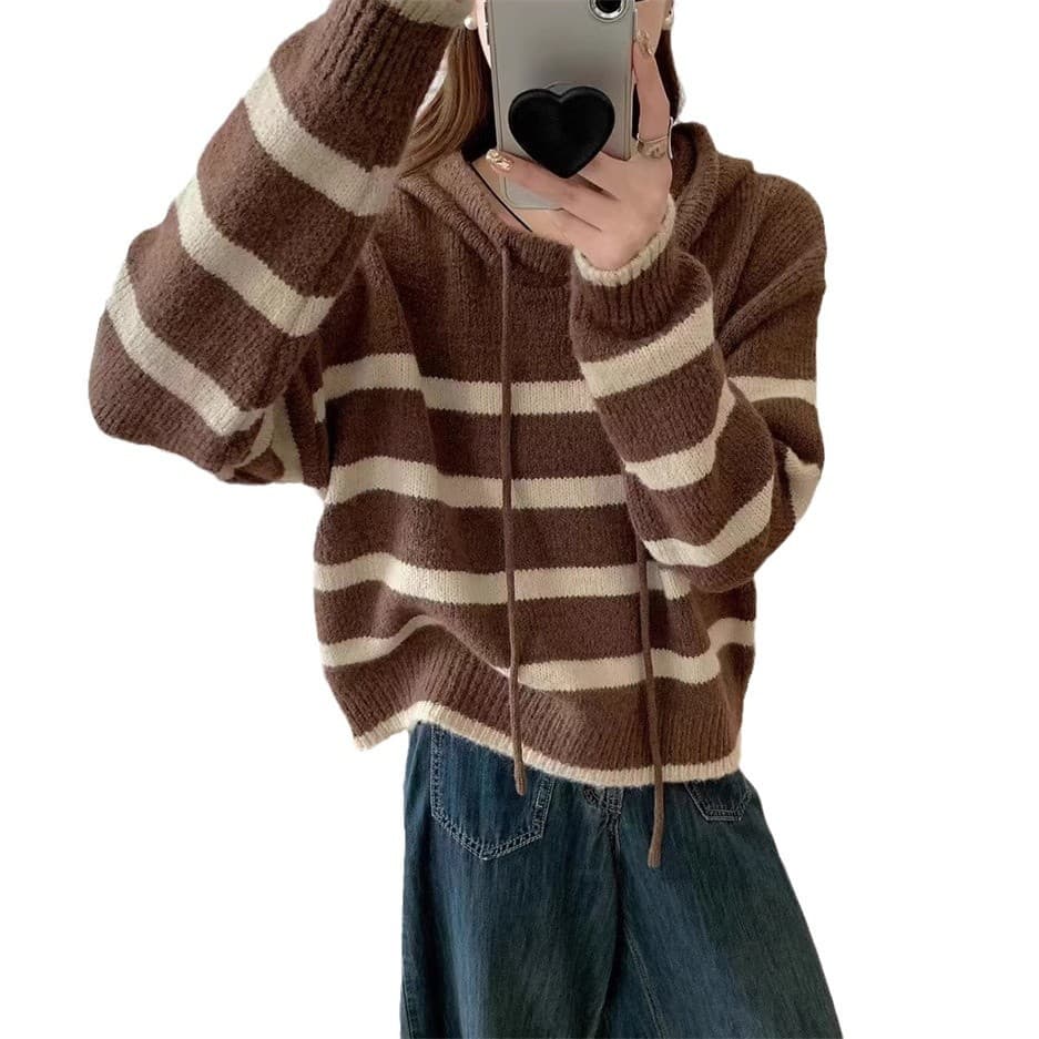 Hoody, demi-season knitted sweater, Korean style, oversize, 24 years 4