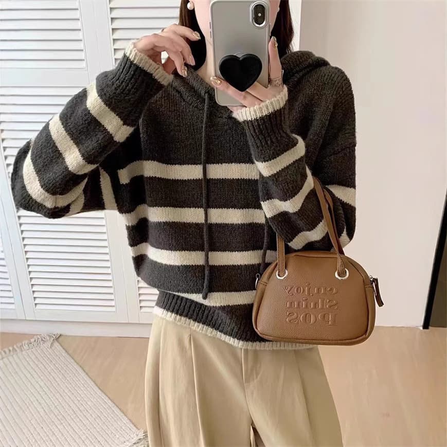 Hoody, demi-season knitted sweater, Korean style, oversize, 24 years 1