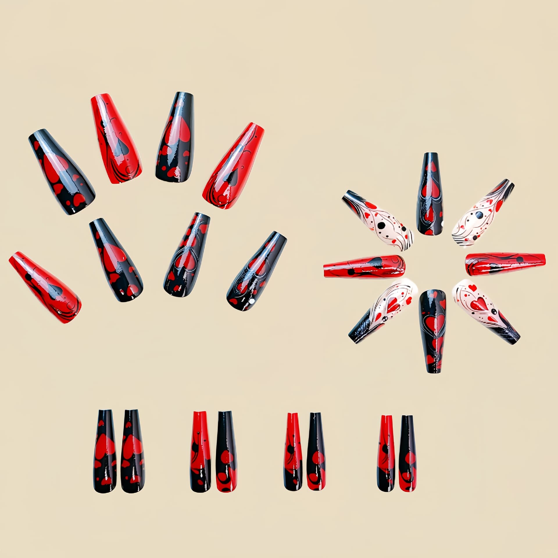 Long red shiny nail stickers for St. Valentine's Day for manicure contains rose, Birthday gift 2