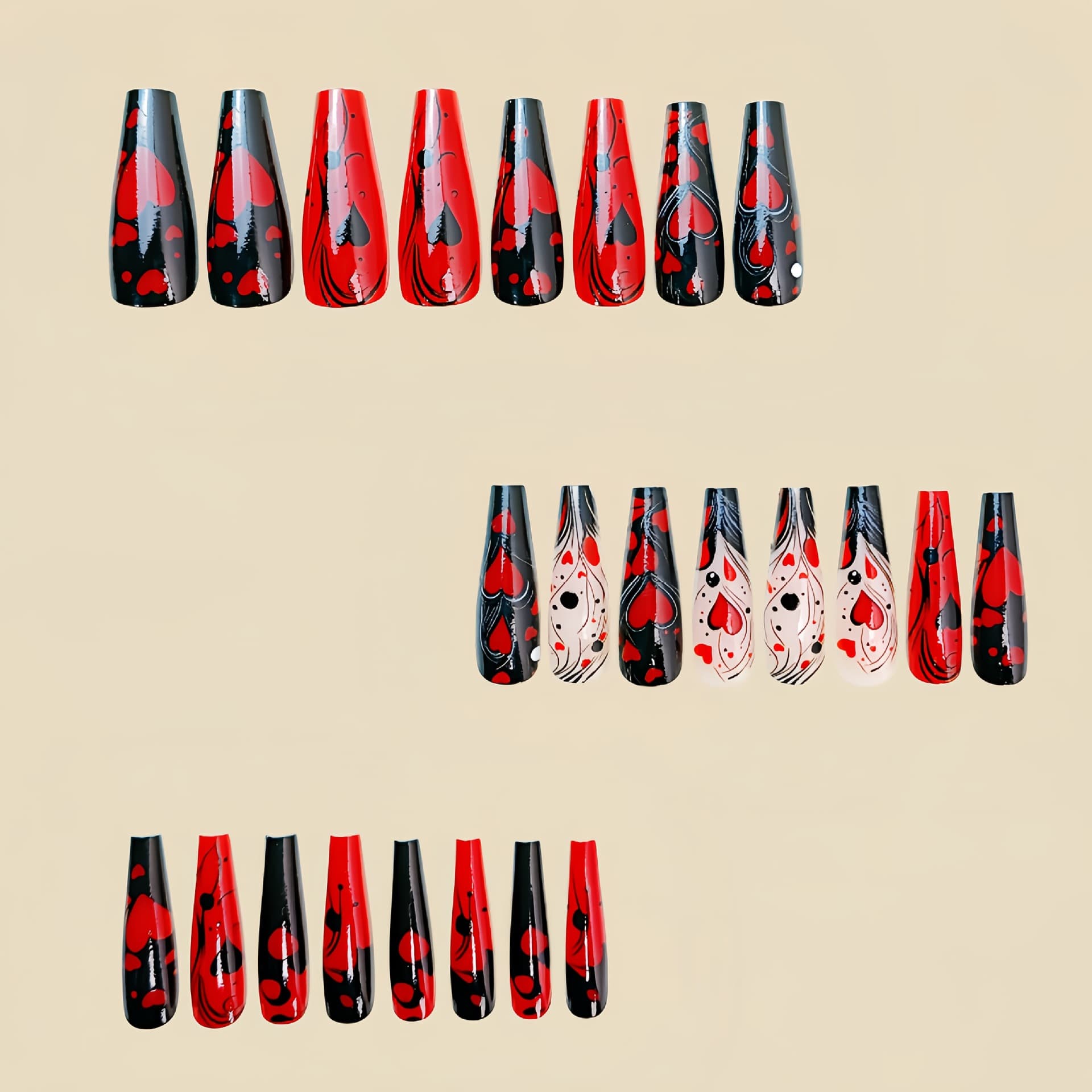 Long red shiny nail stickers for St. Valentine's Day for manicure contains rose, Birthday gift 4