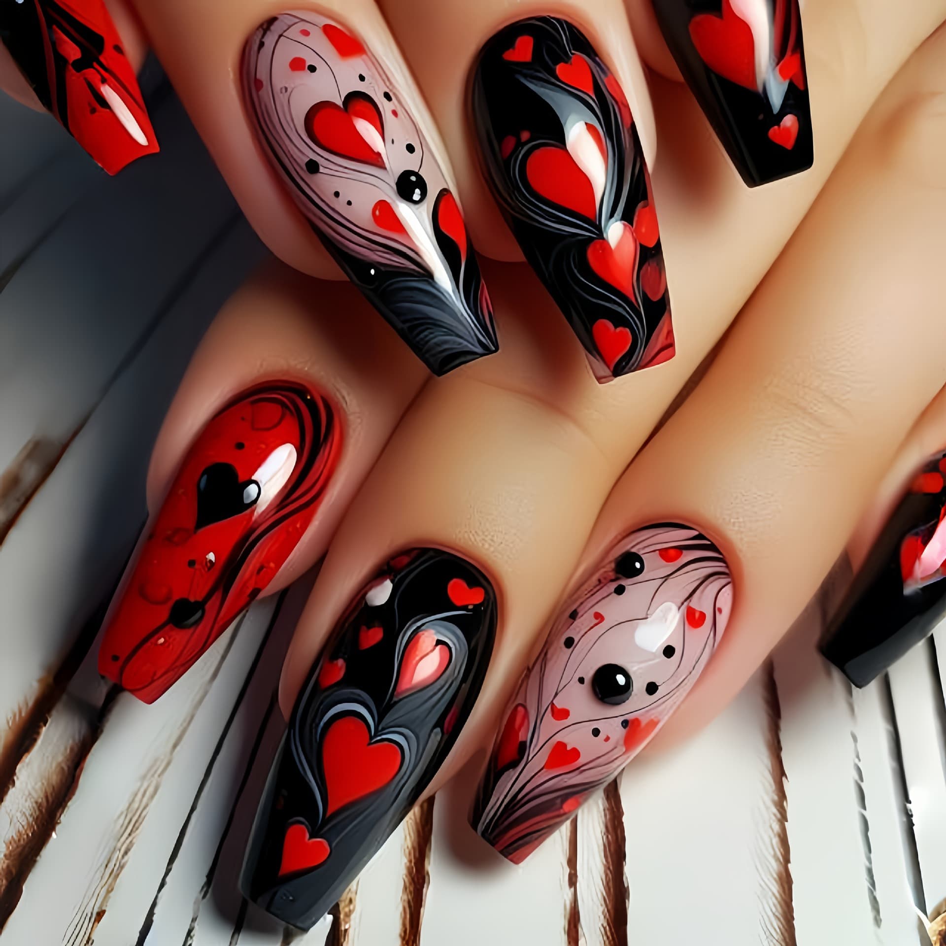 Long red shiny nail stickers for St. Valentine's Day for manicure contains rose, Birthday gift 1