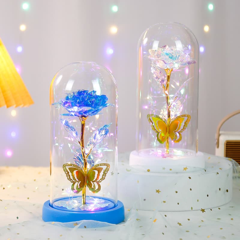 Cross-border Valentine's Day eternal flower glass cover roses with lights romantic bouquet New Year's creative birthday gift ornaments 4