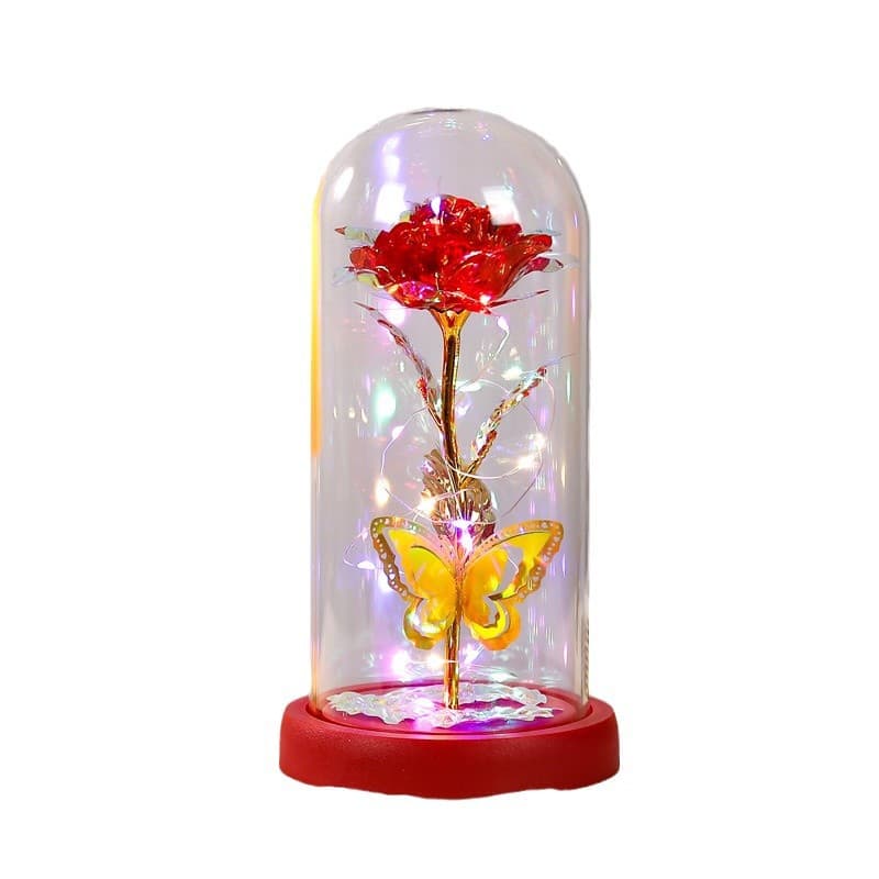 Cross-border Valentine's Day eternal flower glass cover roses with lights romantic bouquet New Year's creative birthday gift ornaments 5