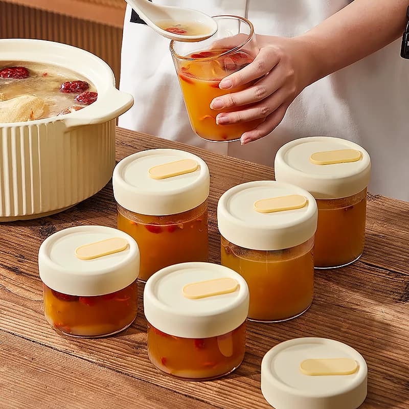 Glass frozen soup packing box Food -grade chicken soup frozen broth storage box glass preservation bottle refrigerator refrigerator frozen 1