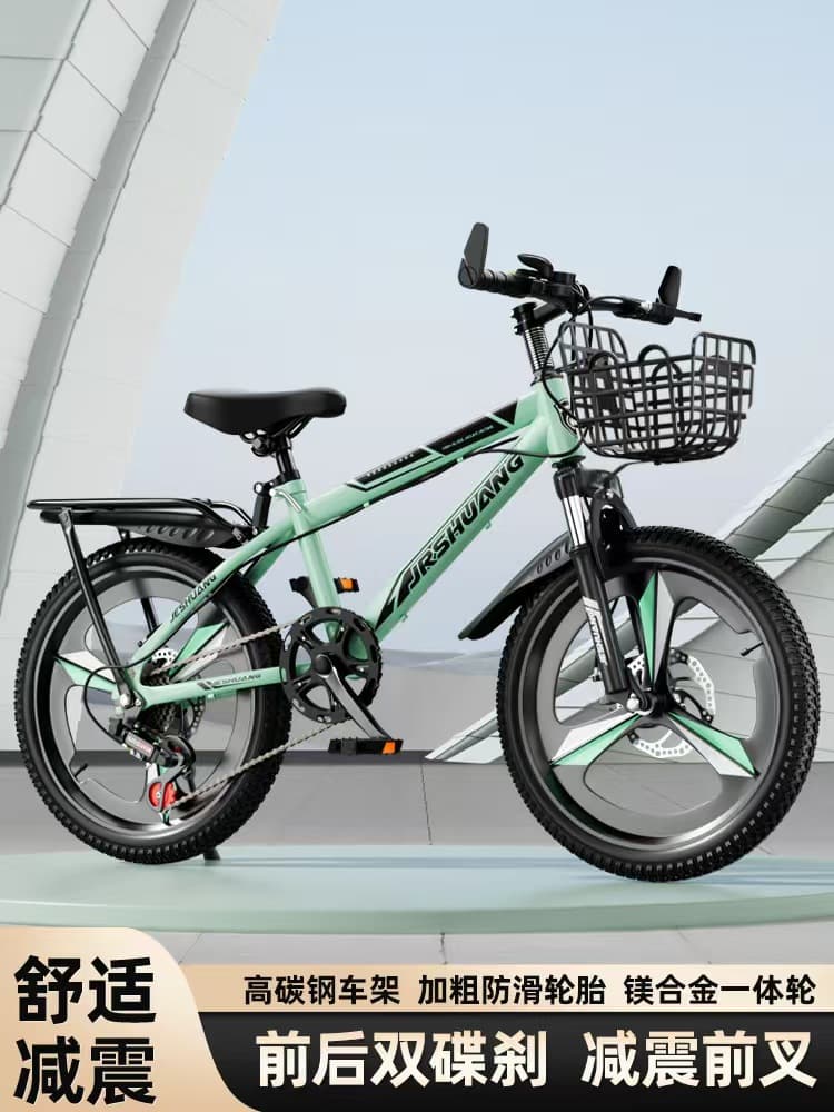 Shock-absorbing mountain bike with brake system for boys and girls for students for cycling, 8-16 years, for teenagers