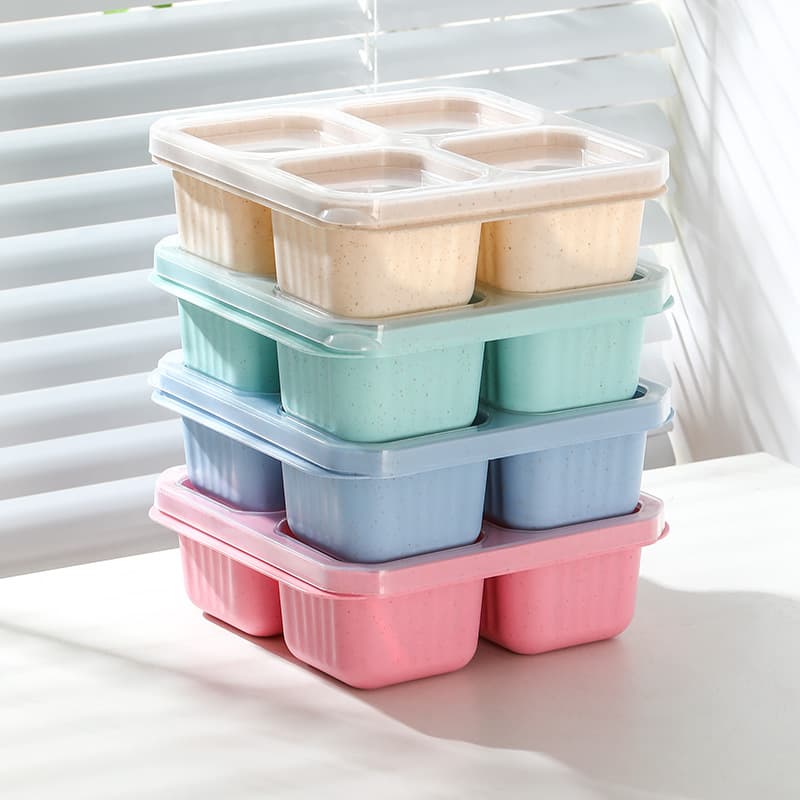 Cross -border wheat straw split snack box snack box children's four -grid snack disk dry fruit box fresh lunch box 2