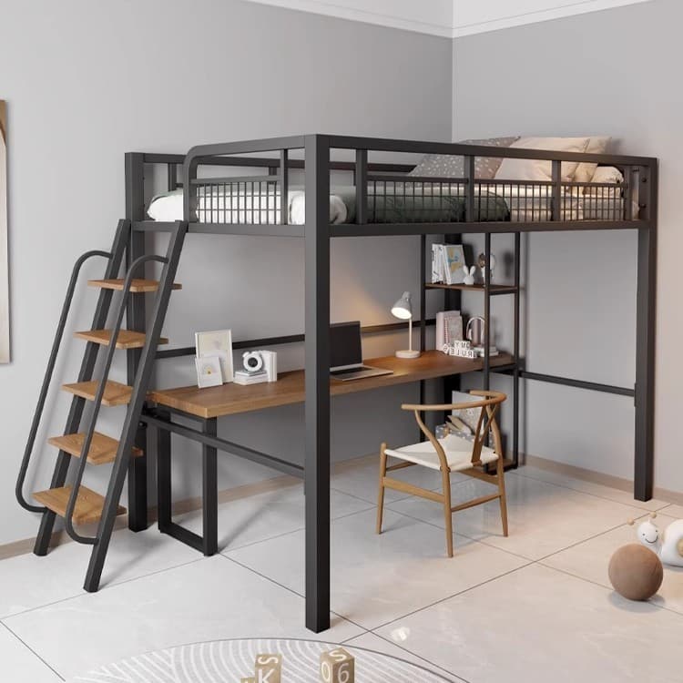 Iron Art Elevated Shells upper layer Duplex Two Beds Save the Space on the bed and set the wrong layer of high and low bed step ladder attic bed 3