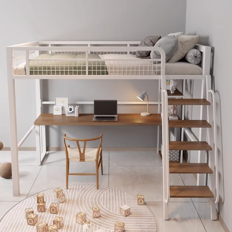 Iron Art Elevated Shells upper layer Duplex Two Beds Save the Space on the bed and set the wrong layer of high and low bed step ladder attic bed 4