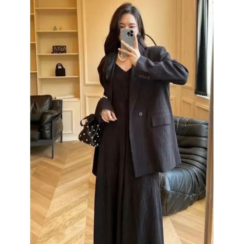 Classic suit, set, autumn slip dress for leisure, skirt, elegant jacket, high-quality style, bright catchy style 2