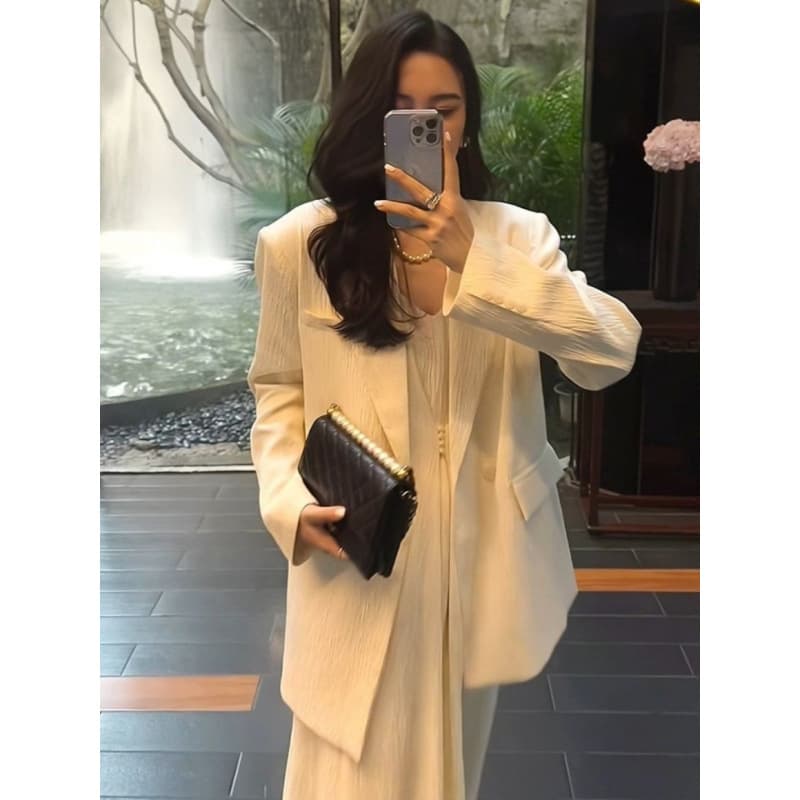 Classic suit, set, autumn slip dress for leisure, skirt, elegant jacket, high-quality style, bright catchy style 3