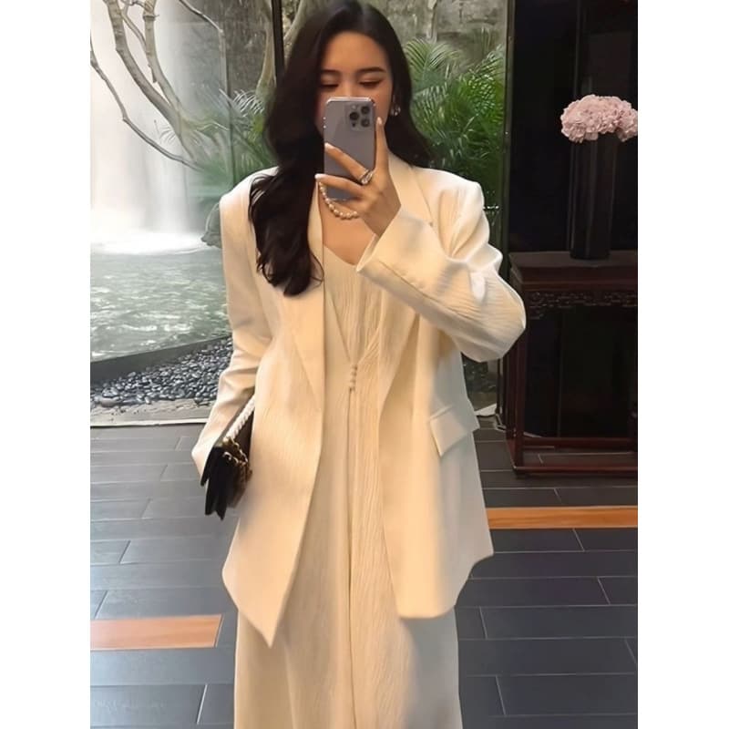 Classic suit, set, autumn slip dress for leisure, skirt, jacket, high-quality style, bright catchy style