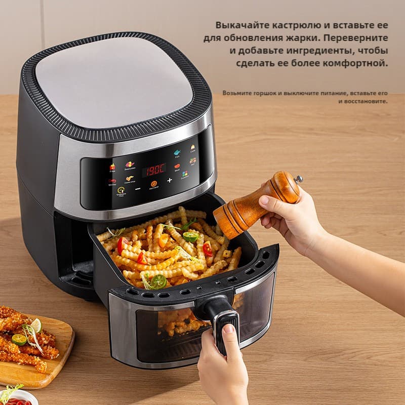 Russia Russian cross-border touch screen stainless steel air fryer household multi-function smart electric fryer visual window 2