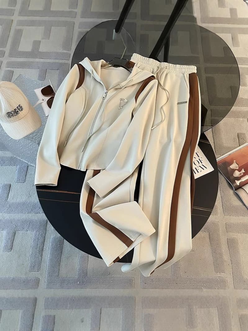 [Ladies' Fashion Casual Zipper Sports 2-piece Hoodie Top Set] 3