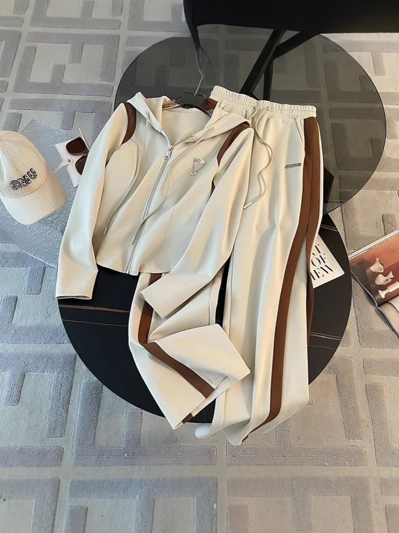 [Ladies' Fashion Casual Zipper Sports 2-piece Hoodie Top Set] 1