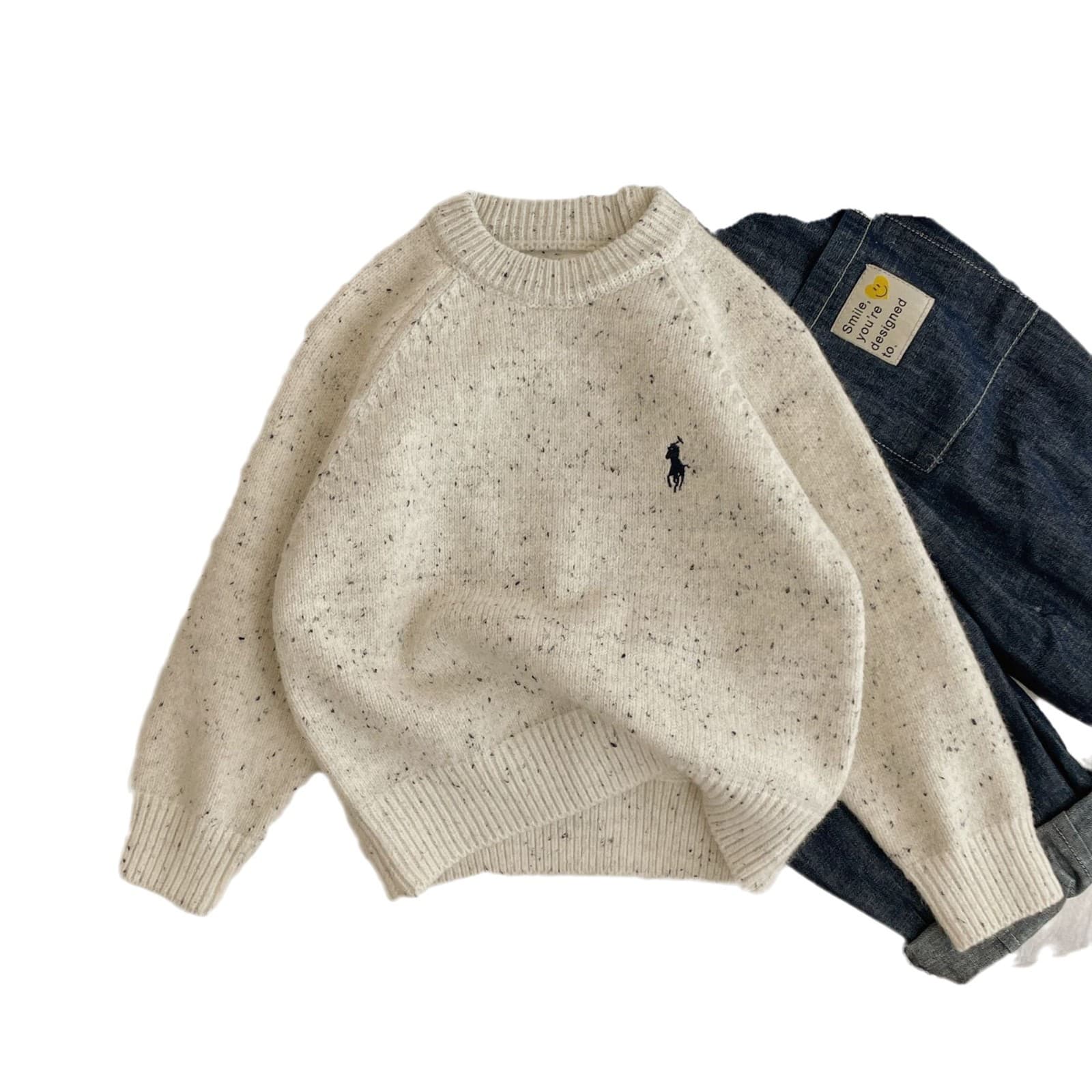 Children's Japanese demi-season knitted woolen sweater for men and women, increased thickness, western style, with embroidery 5