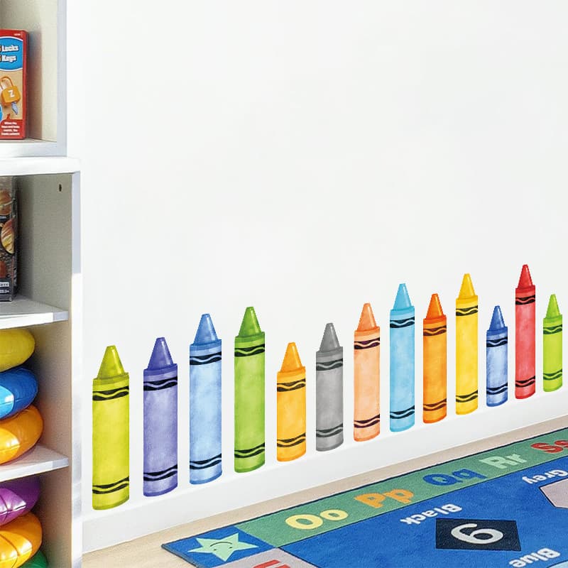 Watercolour, crayons, school pencil on wall, children's self-adhesive sticker PVC, training 3