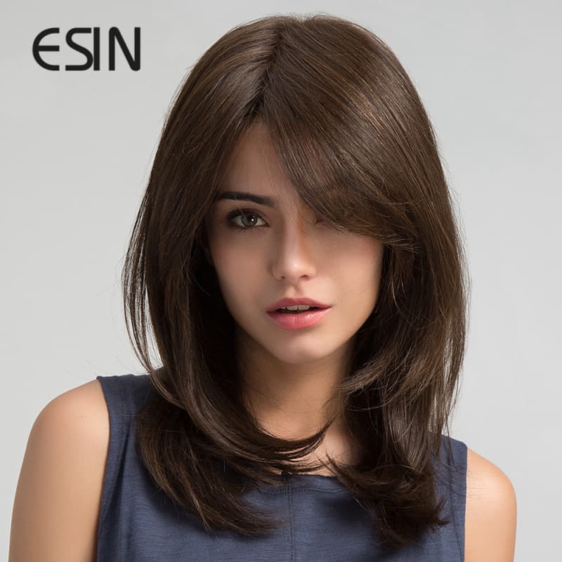 [ESIN Synthetic Dark Brown Wig Long Wave Wigs for Women Hair] 2
