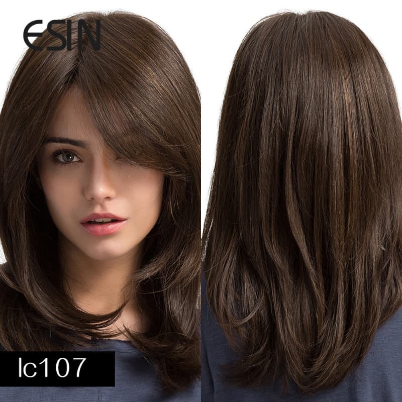 [ESIN Synthetic Dark Brown Wig Long Wave Wigs for Women Hair] 4