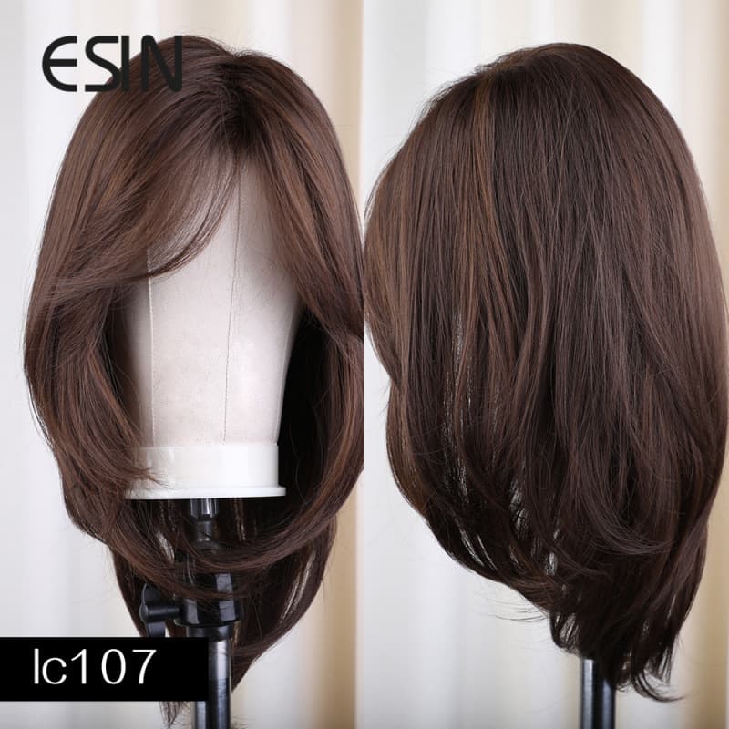 [ESIN Synthetic Dark Brown Wig Long Wave Wigs for Women Hair] 5