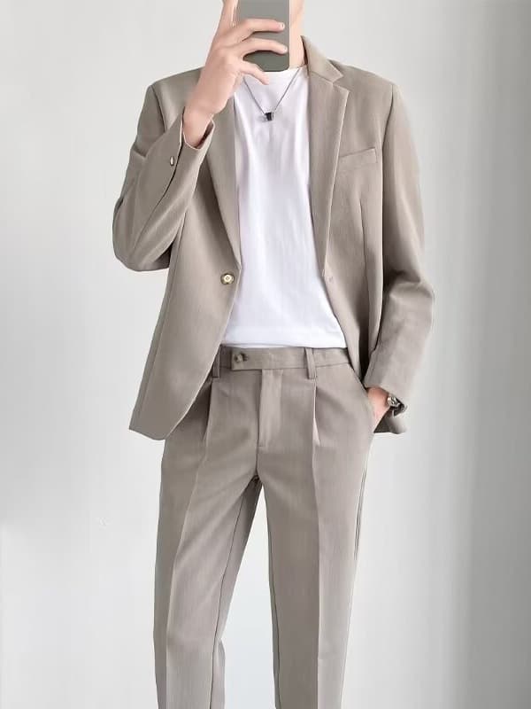 Men's suit, set, demi-season jacket, high-quality style, Korean style 5