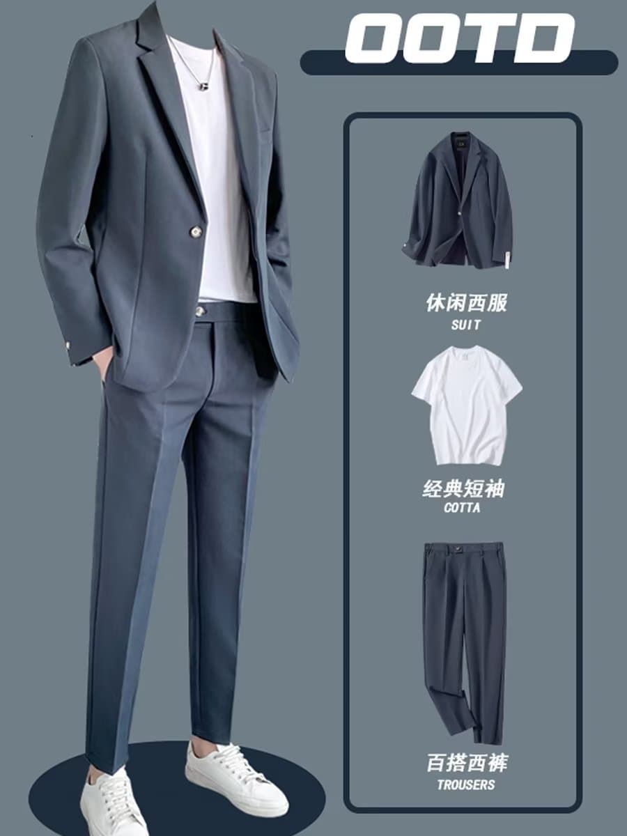 Men's suit, set, demi-season jacket, high-quality style, Korean style