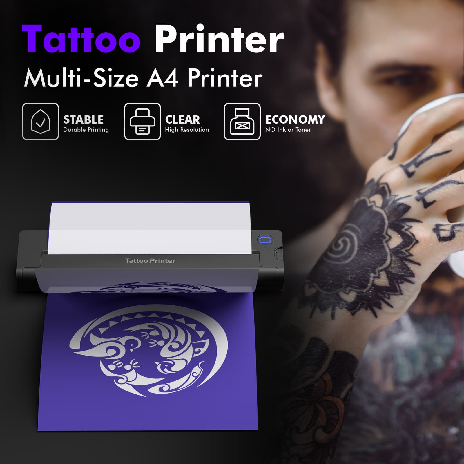 A41Tattoo printer realistic tattoo printer thermal inkless A4 Bluetooth wireless USB cross-border thermal 4