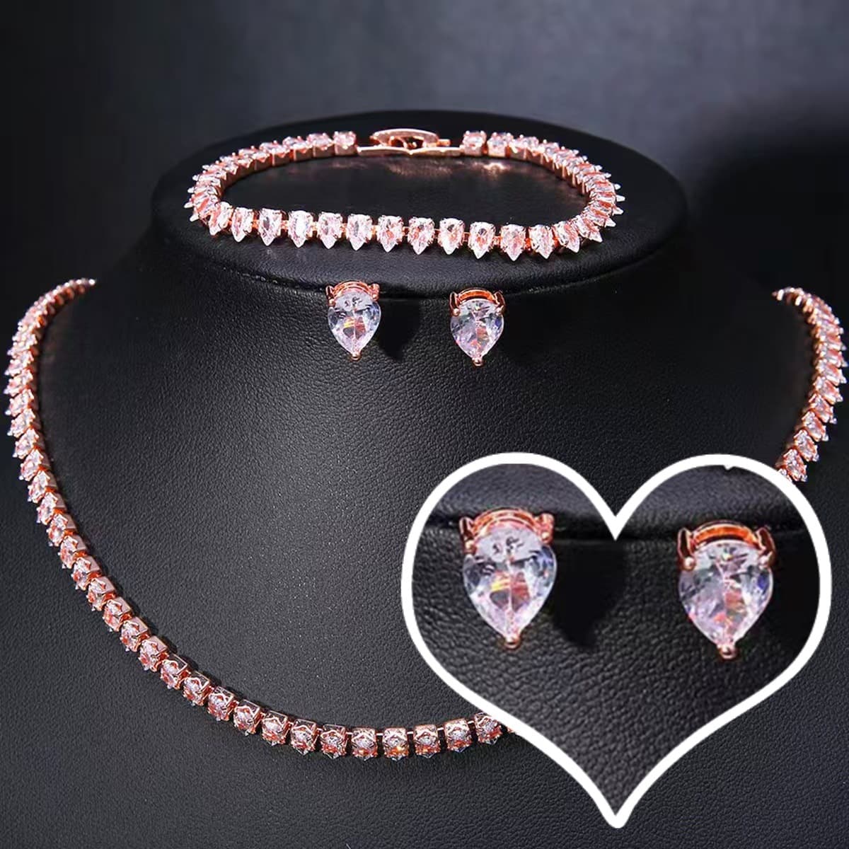 (Cross-border trading), jewelry for bride, set, chain for key bag , earrings, bracelet, wedding dress, necklace, European style, 3 piece set 2