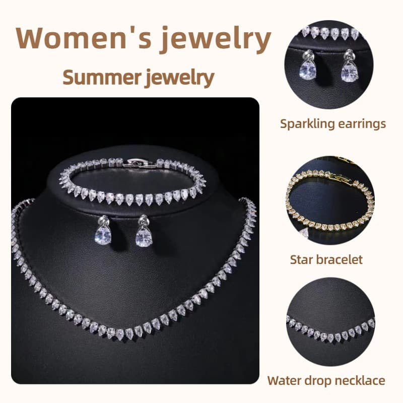 (Cross-border trading), jewelry for bride, set, chain for key bag , earrings, bracelet, wedding dress, necklace, European style, 3 piece set 1