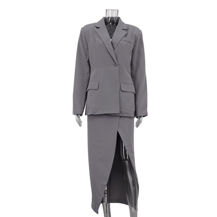 Elegant skirt, classic suit, set, long-sleeve, jacket, city style 5