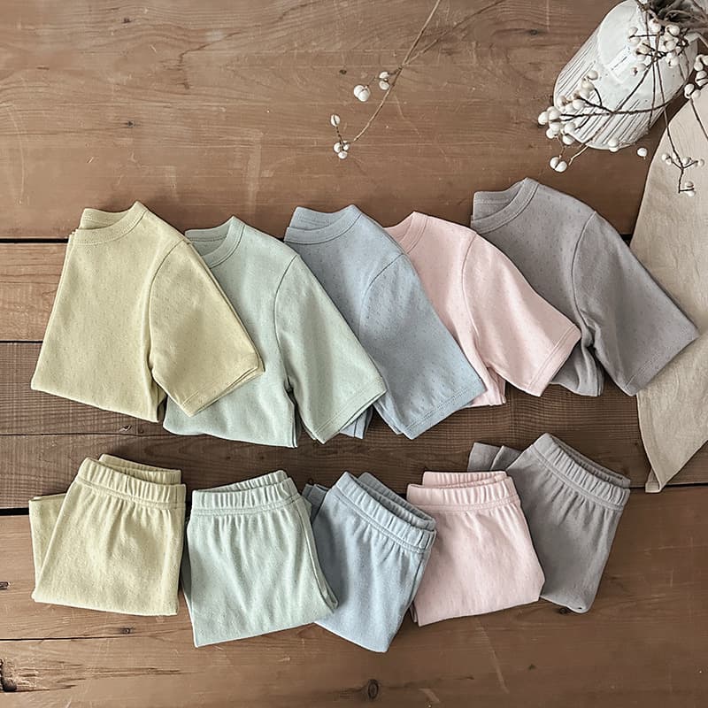 Children's pijama, summer cotton solid color breathable set 2
