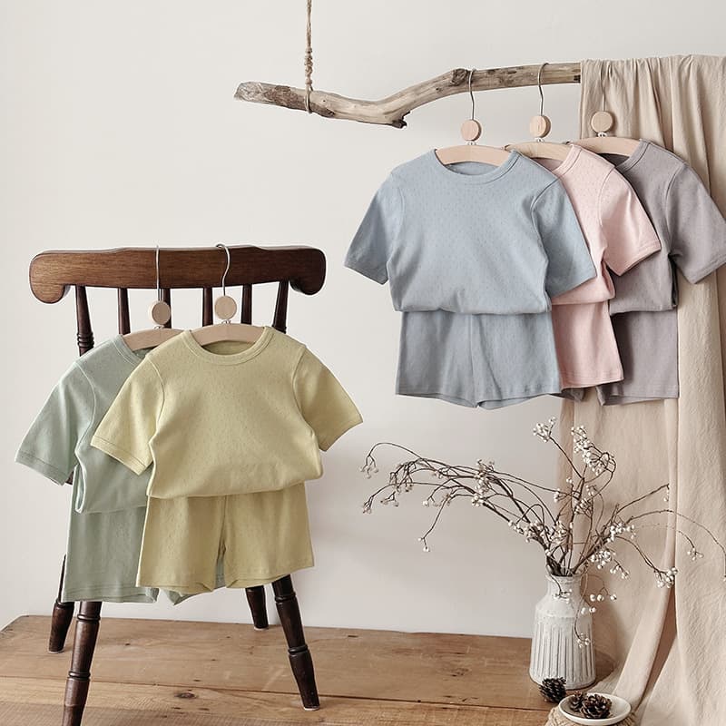 Children's pijama, summer cotton solid color breathable set 4
