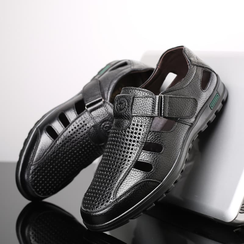 Summer leather sandals, slip-ons, Crocs-style slippers made of soft leather, plus size, cowhide, for middle age 2