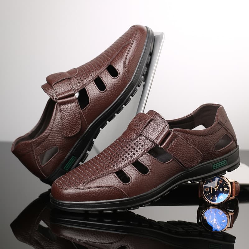 Summer leather sandals, slip-ons, Crocs-style slippers made of soft leather, plus size, cowhide, for middle age 3