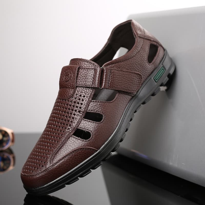 Summer leather sandals, slip-ons, Crocs-style slippers made of soft leather, plus size, cowhide, for middle age 4