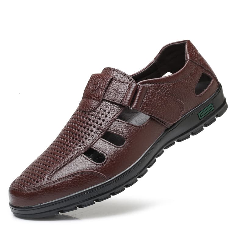 Summer leather sandals, slip-ons, Crocs-style slippers made of soft leather, plus size, cowhide, for middle age 5