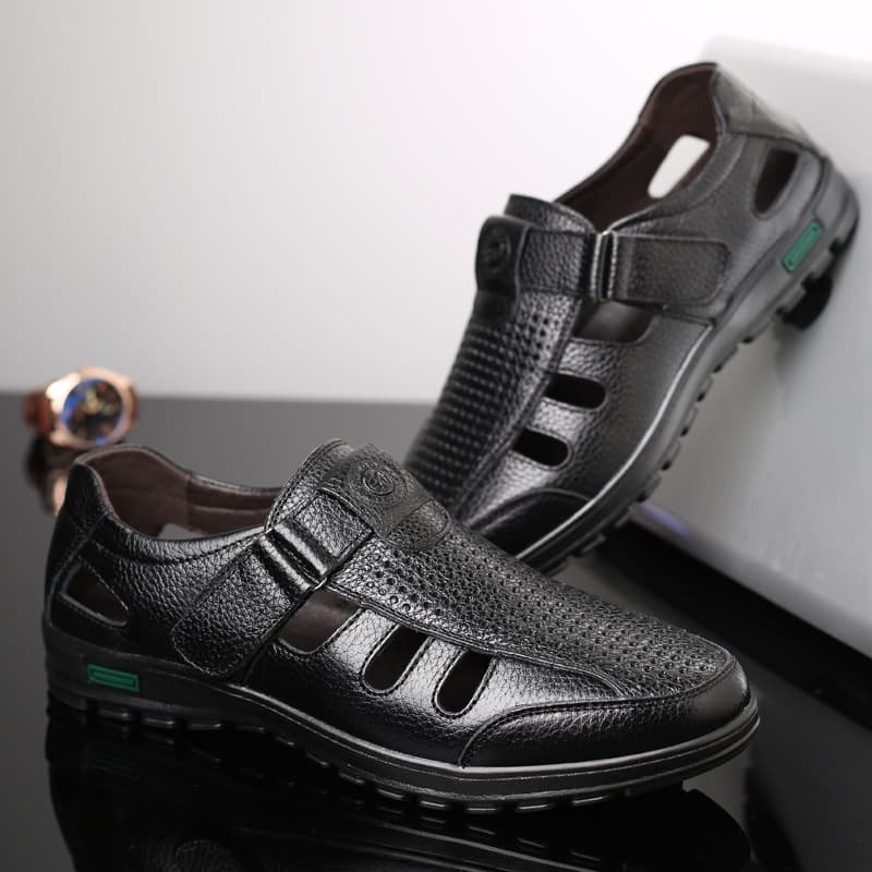 Summer leather sandals, slip-ons, Crocs-style slippers made of soft leather, plus size, cowhide, for middle age 1