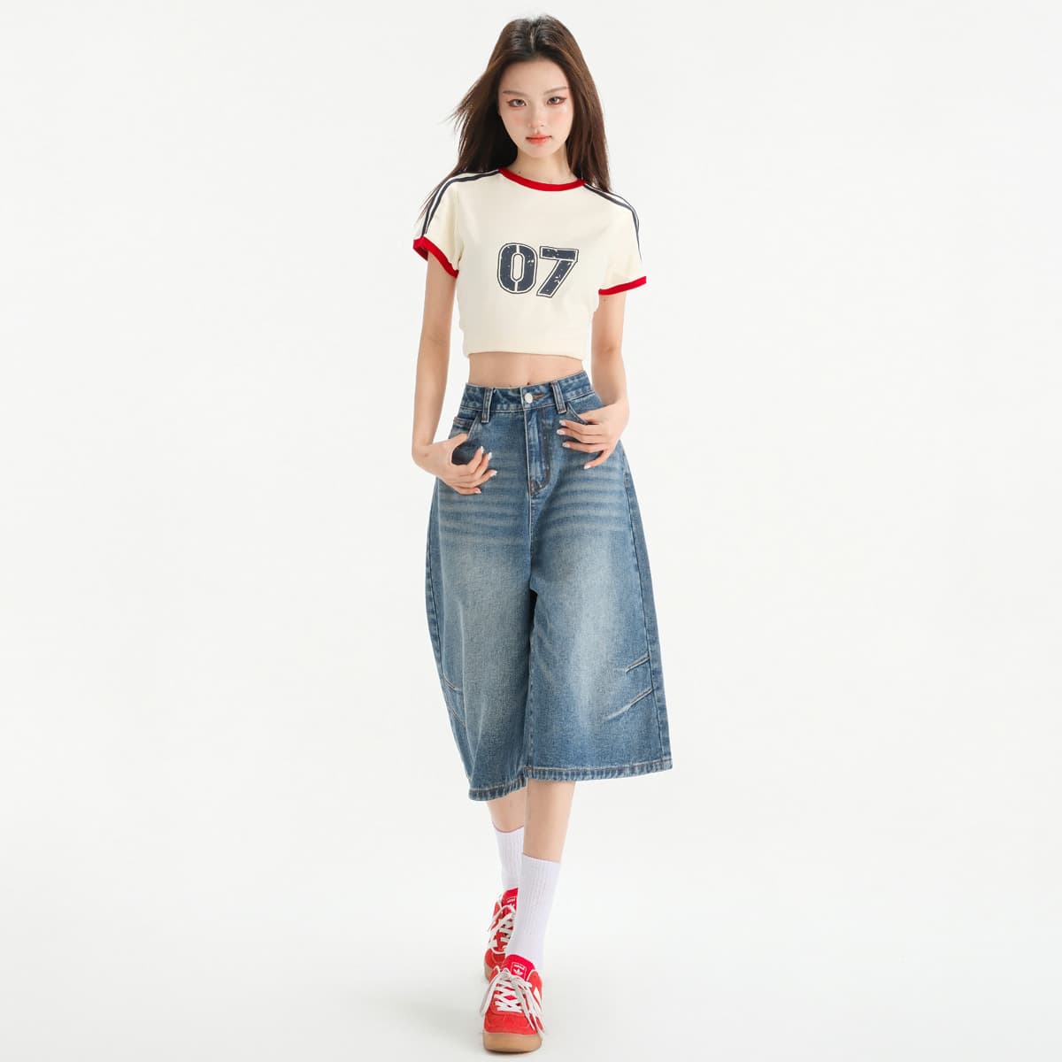Jeans, summer fitted small trousers, loose fit, high waist, for teenagers 2