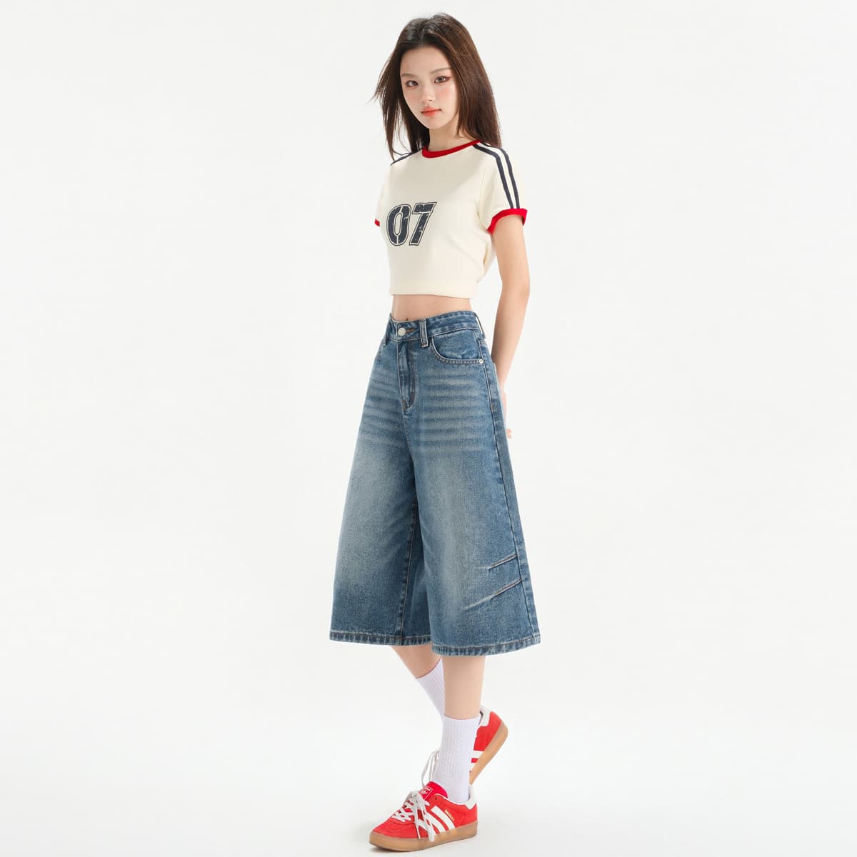 Jeans, summer fitted small trousers, loose fit, high waist, for teenagers 4