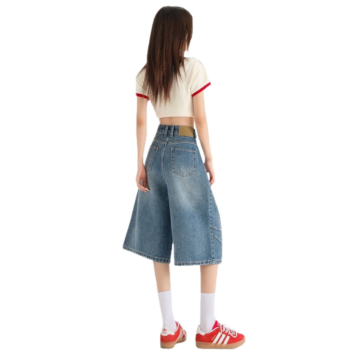 Jeans, summer fitted small trousers, loose fit, high waist, for teenagers 5