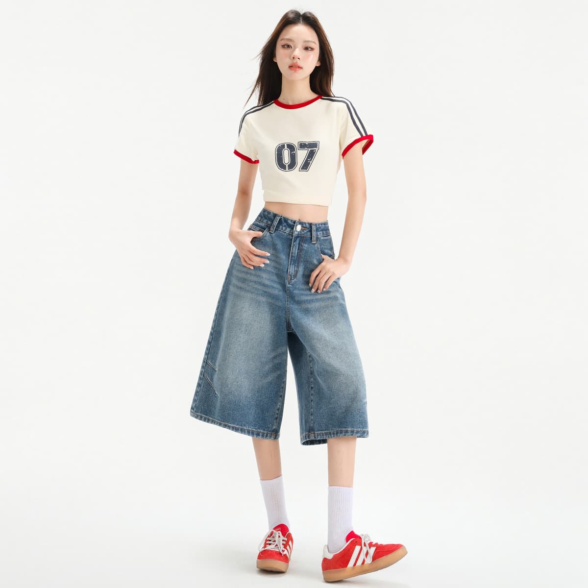 Jeans, summer retro fitted fashionable trousers, (Physicals), loose fit, American style