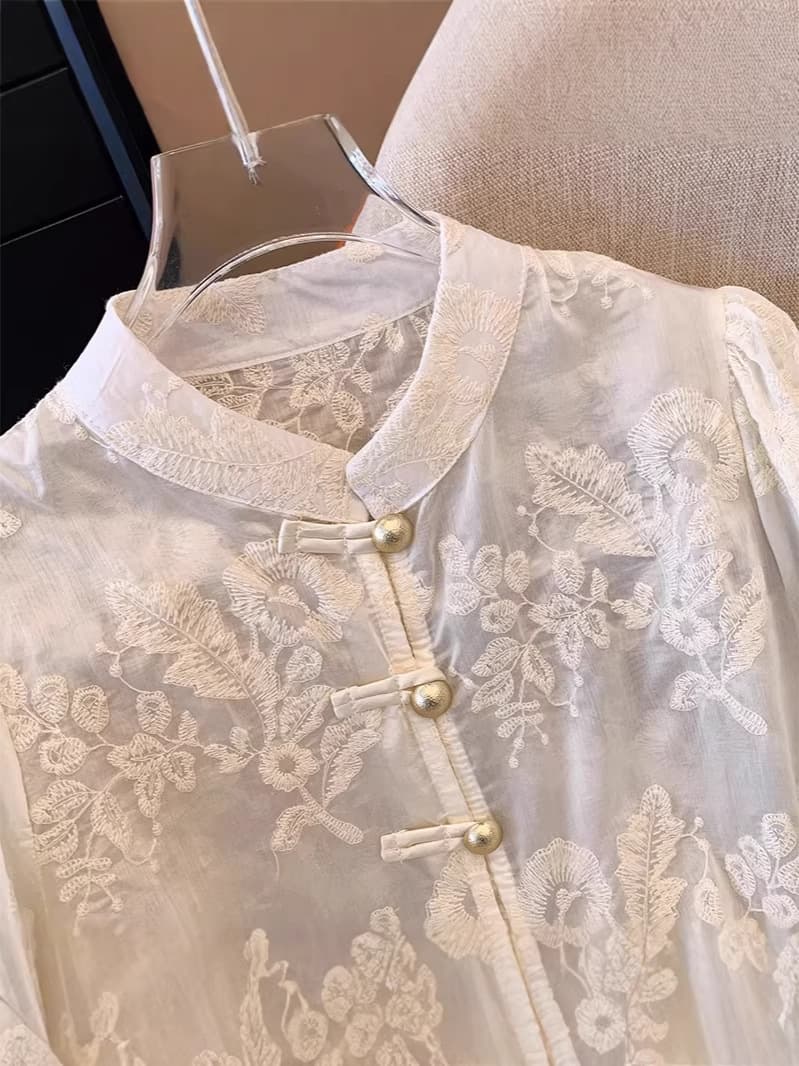 Summer shirt, white long-sleeve, Chinese style, western style 3