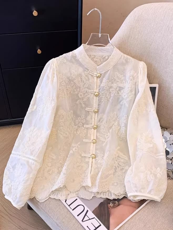 Summer shirt, white long-sleeve, Chinese style, western style 5