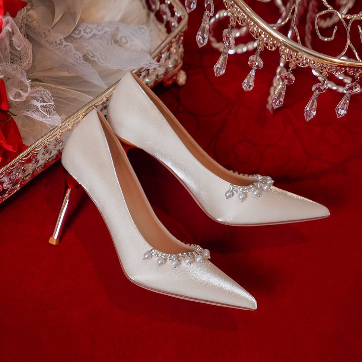 2025 spring new pointed toe high heels women's stiletto bridal shoes women's fashion single shoes wedding shoes 3