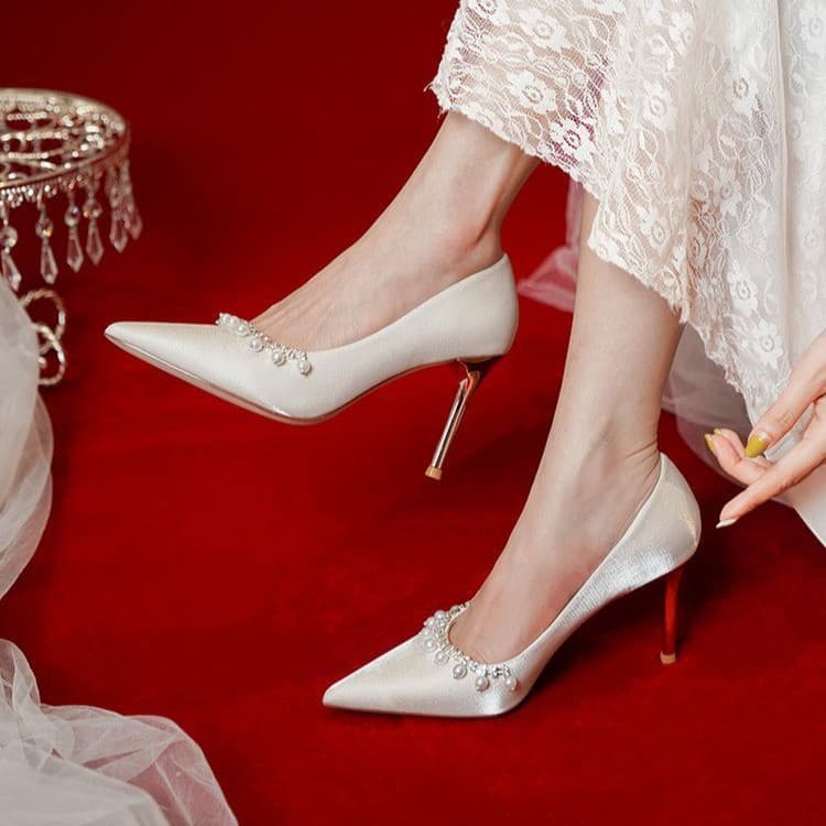 2025 spring new pointed toe high heels women's stiletto bridal shoes women's fashion single shoes wedding shoes