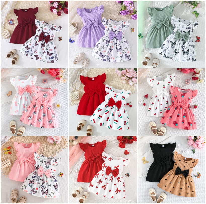 Summer dress with bow, small princess costume girl's, set, skirt, 2 pieces 1