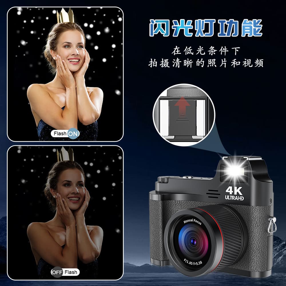 Hot upgrade TDC5010P retro camera 4k high-definition recording 48 million photo pixels 18x digital zoom 3