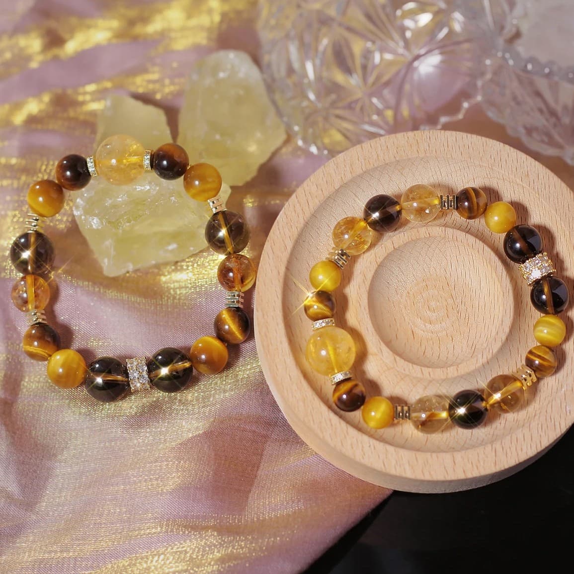 Jinba’s hot money style yellow tiger eye golden tiger eye imitation yellow tower crystal tea crystal design crystal bracelet beaded light luxury hand 2